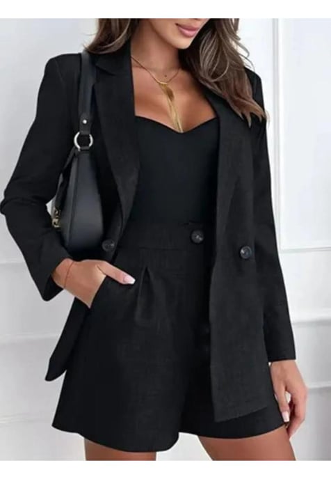 Tweedelige Set Met Reverskraag Met Een Knoop Blazer En Korte Broek - Image 1