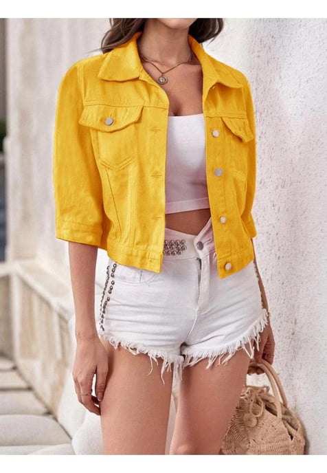 Dames Volledige Maat Cropped Spijkerjack Plus Size - Image 1
