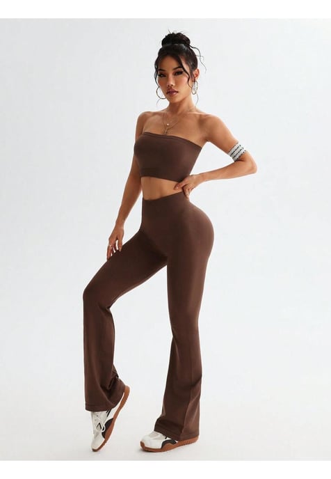 Vrouwen Tube Top en Hoge Taille Flared Pants Actieve Set - Image 1