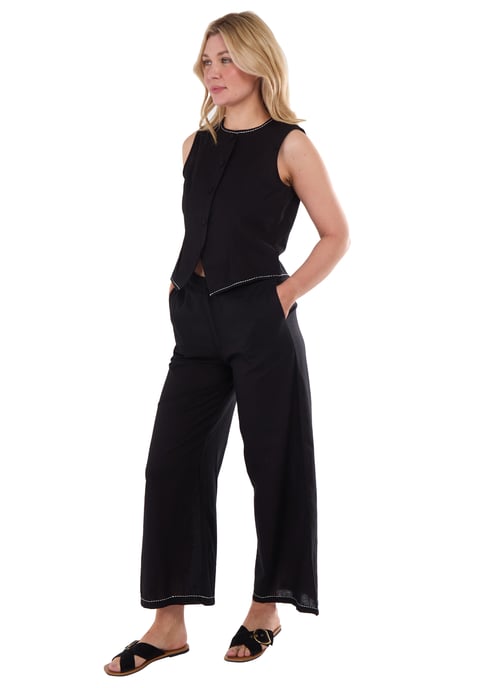 Zwarte broek met contrastborduursel en stikdetails - Image 3