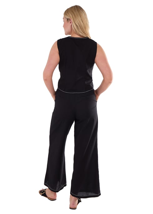 Zwarte broek met contrastborduursel en stikdetails - Image 4