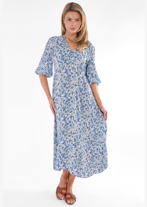Midi-jurk met blauwe bloemenprint in viscose - Image 1