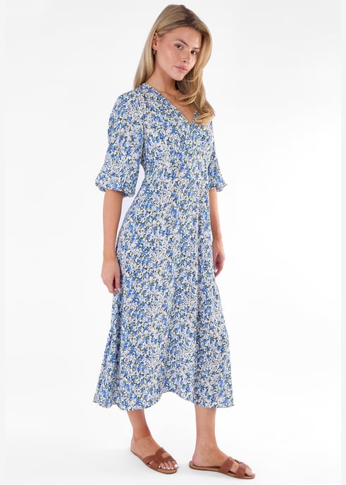 Midi-jurk met blauwe bloemenprint in viscose - Image 3