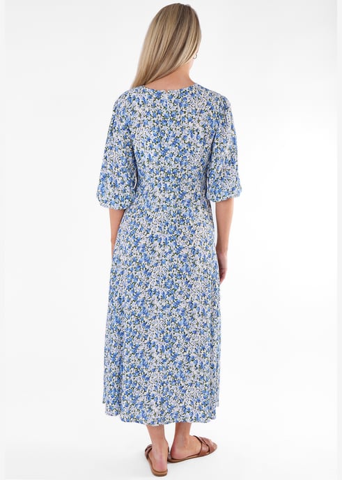 Midi-jurk met blauwe bloemenprint in viscose - Image 4
