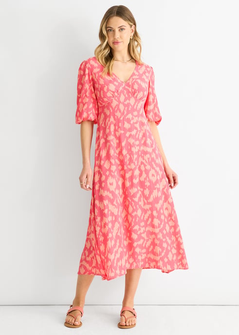 Roze viscose midi-jurk met dierenprint - Image 1