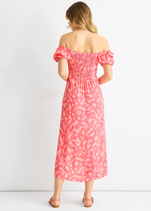 Roze Dierenprint Vierkante Hals Viscose Midi Dress - Image 4