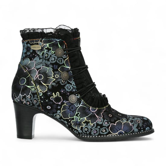 Laura Vita Elcodieo 224 Blauwe Bloemen Dames Gothic Victoriaanse Leren Enkellaarzen met Hak - Image 1