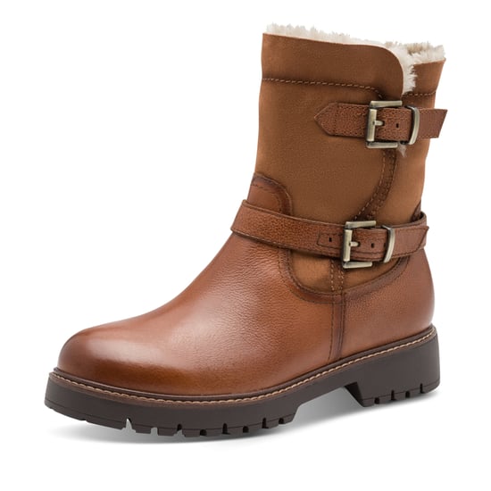Tamaris Dames Winter Cognac Bruine Leren Gesp Rits Biker Enkellaarsjes - Image 3