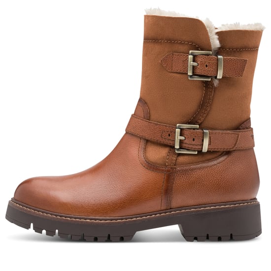 Tamaris Dames Winter Cognac Bruine Leren Gesp Rits Biker Enkellaarsjes - Image 4