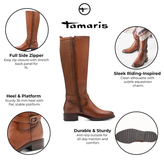 Tamaris Dames Cognac Bruine Leren Kniehoge Rijlaarzen - Image 2