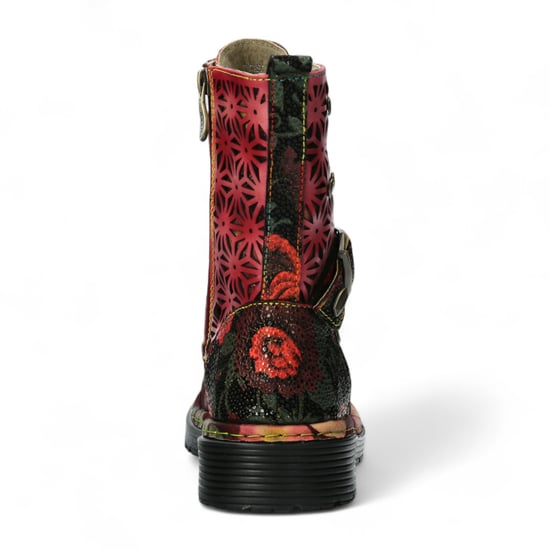 Laura Vita Incaso 36 Rode Bloemen Dames Gothic Victoriaanse Leren Enkelhoge Laarzen - Image 6