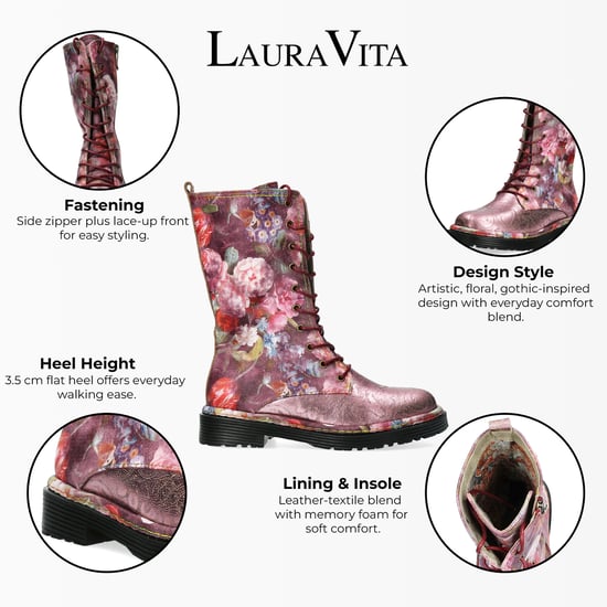 Laura Vita Incaso-18 Burgundy Floral Dames Gothic Victoriaanse Leren Hoge Laarzen - Image 2