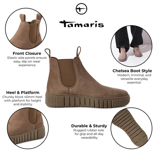 Tamaris Dames Taupe Bruine Leren Chelsea Enkellaarsjes - Image 2