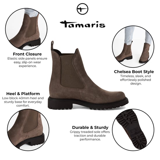 Tamaris Dames Taupe Bruine Leren Klassieke Hoge Chelsea Enkellaarsjes - Image 2