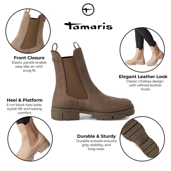 Tamaris Dames Dune Taupe Bruine Leren Klassieke Hoge Chelsea Enkellaarsjes - Image 2