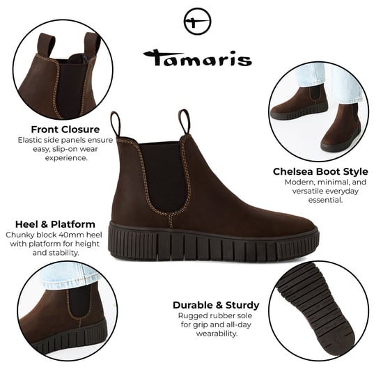 Tamaris Dames Bruine Leren Chelsea Enkellaarsjes - Image 2