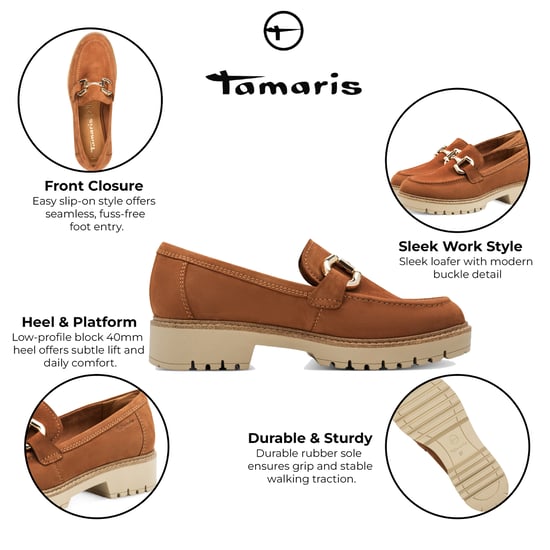 Tamaris Dames Cognac Tan Bruine Leren Loafers Slip-On Platform Schoenen - Image 2