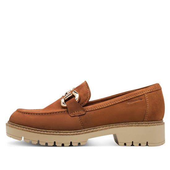 Tamaris Dames Cognac Tan Bruine Leren Loafers Slip-On Platform Schoenen - Image 4