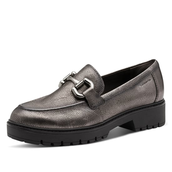 Tamaris Dames Pewter Zilveren Leren Loafers Slip-On Platform Schoenen - Image 3