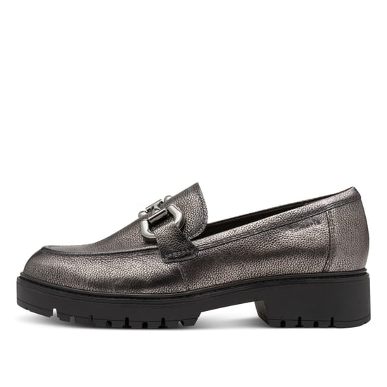 Tamaris Dames Pewter Zilveren Leren Loafers Slip-On Platform Schoenen - Image 4