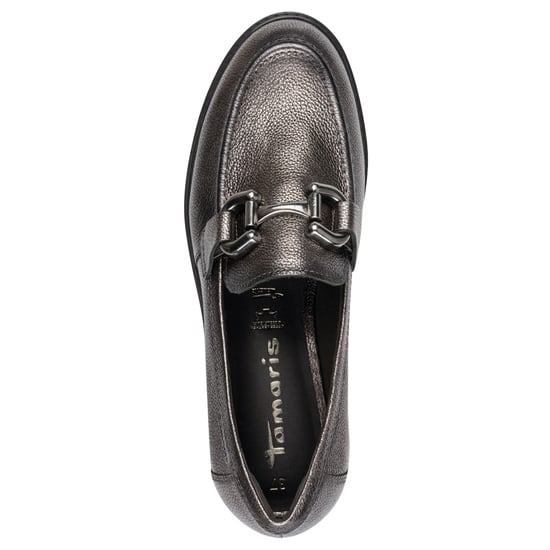 Tamaris Dames Pewter Zilveren Leren Loafers Slip-On Platform Schoenen - Image 5