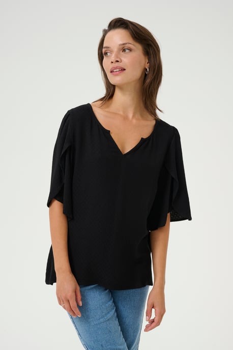 Blouse met korte mouwen Loose fit Black - Image 3