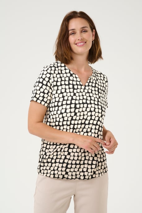 Blouse met korte mouwen Regular fit Black_Sand Graphic Dot black - Image 3