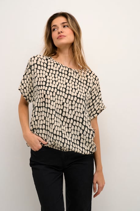 Blouse met korte mouwen Relaxed fit Black_Sand Graphic Dot black - Image 2