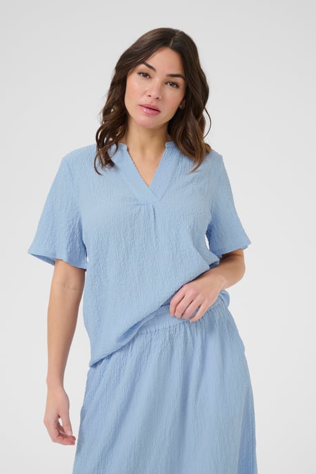 Blouse met korte mouwen Regular fit Soft Chambray light blue - Image 3