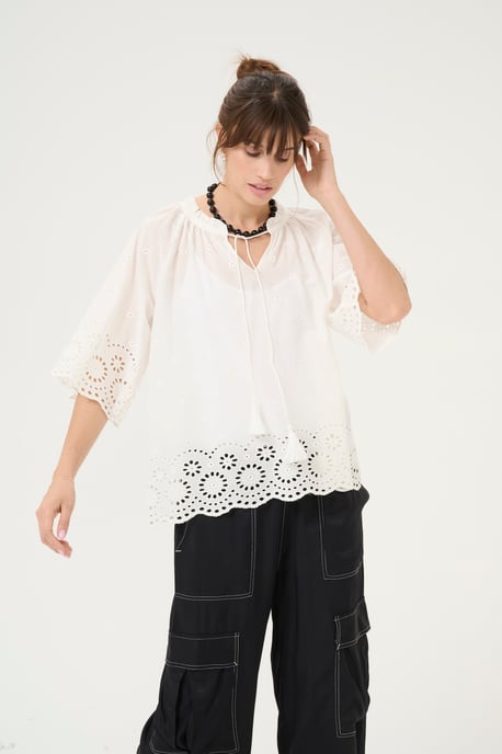 Blouse met korte mouwen Relaxed fit Spring Gardenia white - Image 3