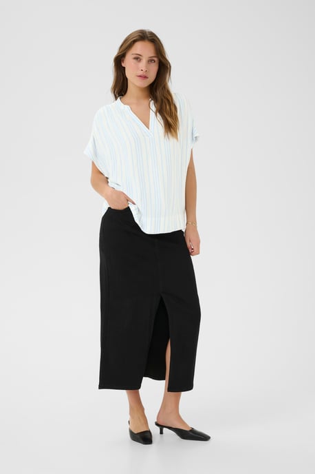 Blouse met korte mouwen Loose fit Chalk/Soft Chambray Stripe white blue - Image 2