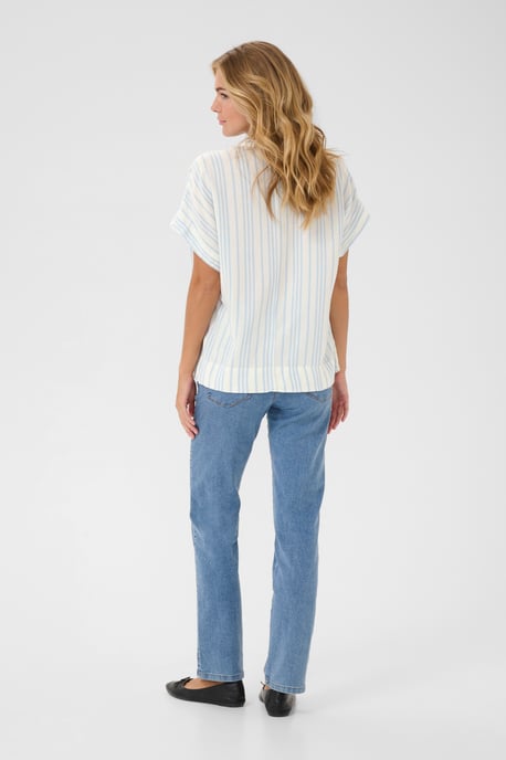 Blouse met korte mouwen Loose fit Chalk/Soft Chambray Stripe white blue - Image 3
