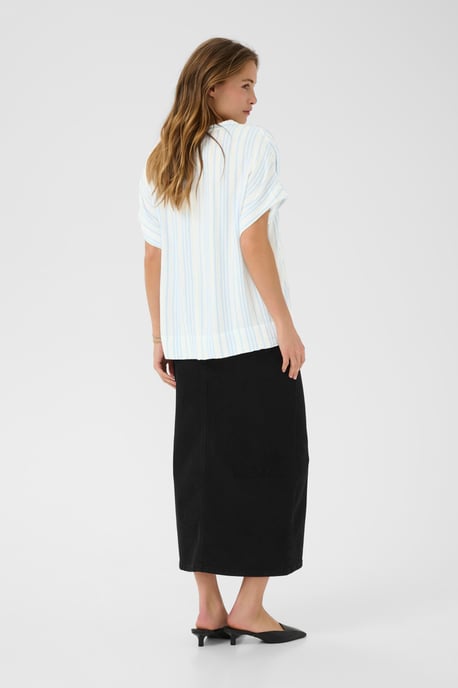 Blouse met korte mouwen Loose fit Chalk/Soft Chambray Stripe white blue - Image 4