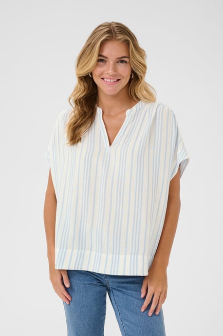 Blouse met korte mouwen Loose fit Chalk/Soft Chambray Stripe white blue - Image 5