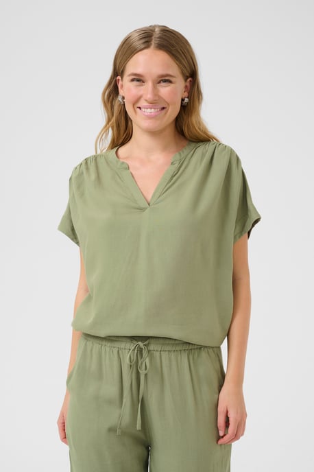 Blouse met korte mouwen Loose fit Oil Green - Image 3