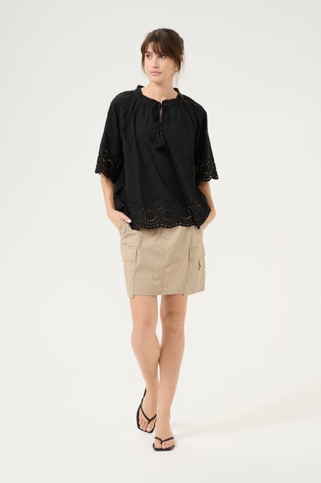 Blouse met korte mouwen Relaxed fit Black - Image 1
