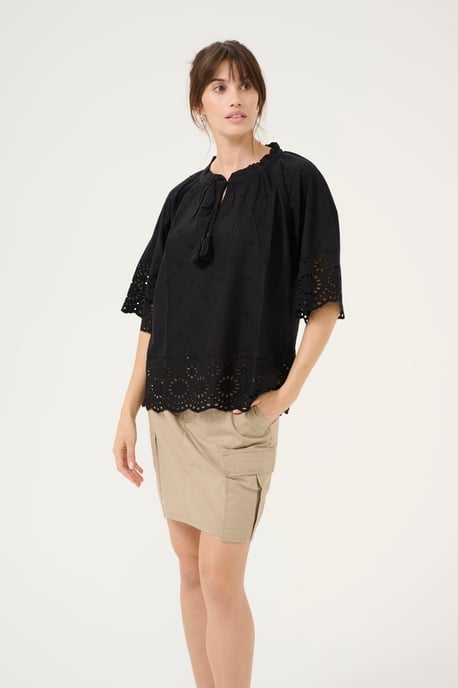 Blouse met korte mouwen Relaxed fit Black - Image 3