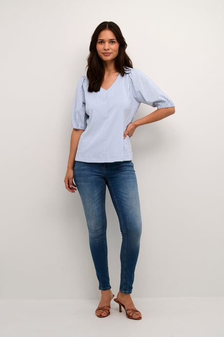 Blouse met korte mouwen Casual fit Mazarine Blue white - Image 1