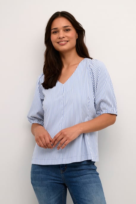 Blouse met korte mouwen Casual fit Mazarine Blue white - Image 2
