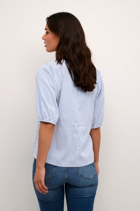 Blouse met korte mouwen Casual fit Mazarine Blue white - Image 3