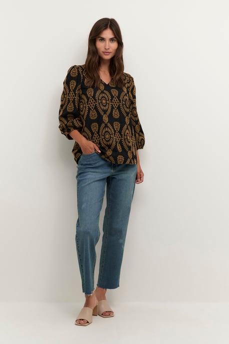 Blouse met korte mouwen Casual fit Blac - Image 2