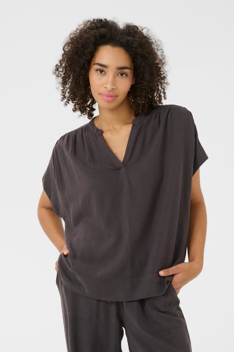 Blouse met korte mouwen Loose fit Black Oyster - Image 5