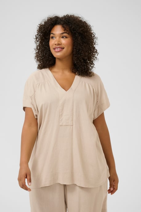 Blouse met korte mouwen Loose fit Feather Gray beige - Image 5