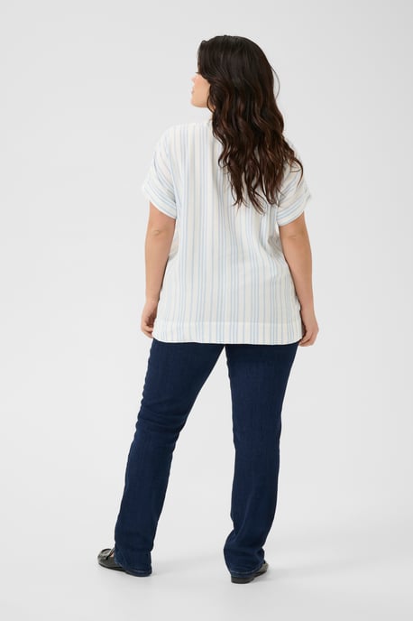 Blouse met korte mouwen Loose fit Chalk/Soft Chambray Stripe white blue - Image 2