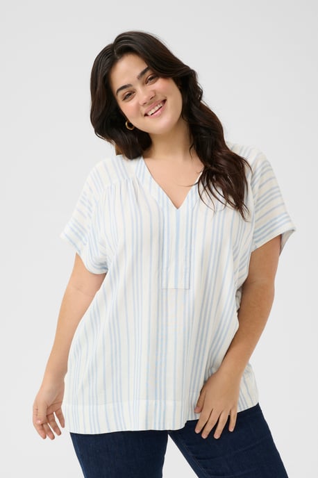 Blouse met korte mouwen Loose fit Chalk/Soft Chambray Stripe white blue - Image 3
