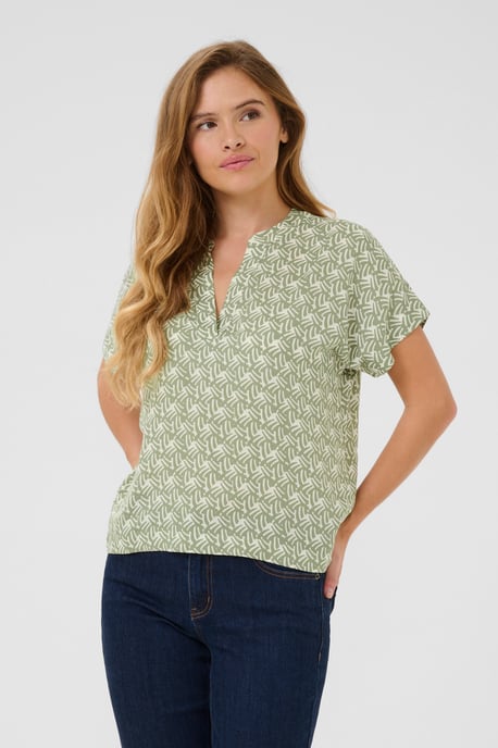Blouse met korte mouwen Regular fit Oli Green / Chalk Print - Image 3