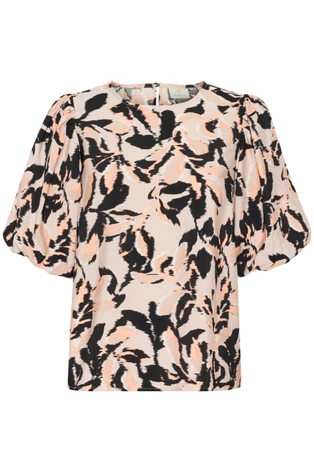 Blouse met korte mouwen A-shape Beige/Black/Peach Blurry Leaf - Image 4