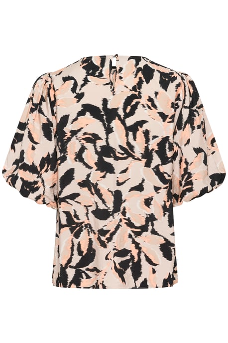 Blouse met korte mouwen A-shape Beige/Black/Peach Blurry Leaf - Image 5