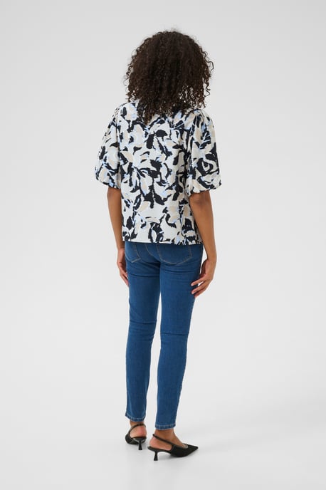 Blouse met korte mouwen A-shape Beige/Black/Blue Blurry Leaf beige - Image 2