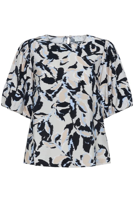 Blouse met korte mouwen A-shape Beige/Black/Blue Blurry Leaf beige - Image 4